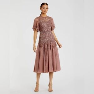 Mac Duggal 93655 NWT Cape Sleeve Beaded Tea Length A-line Dress